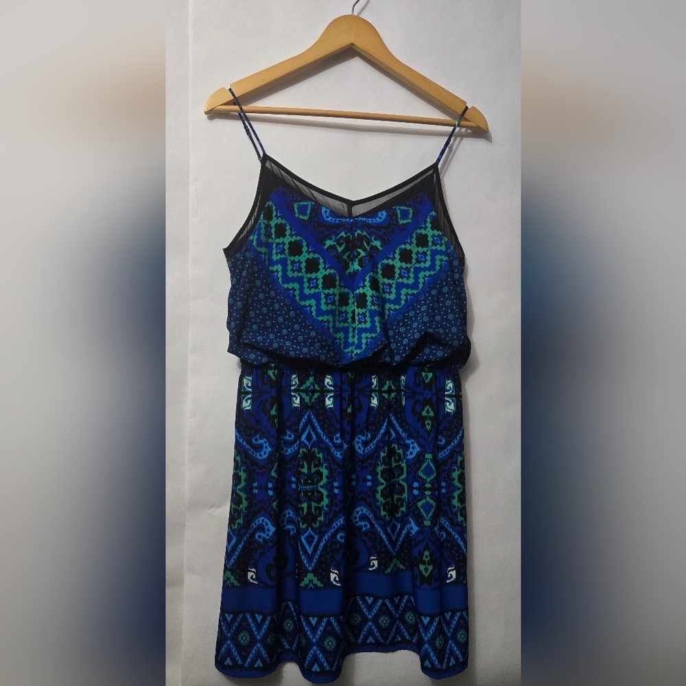 Express Blue and Green Spaghetti Strap Maxi Sundress